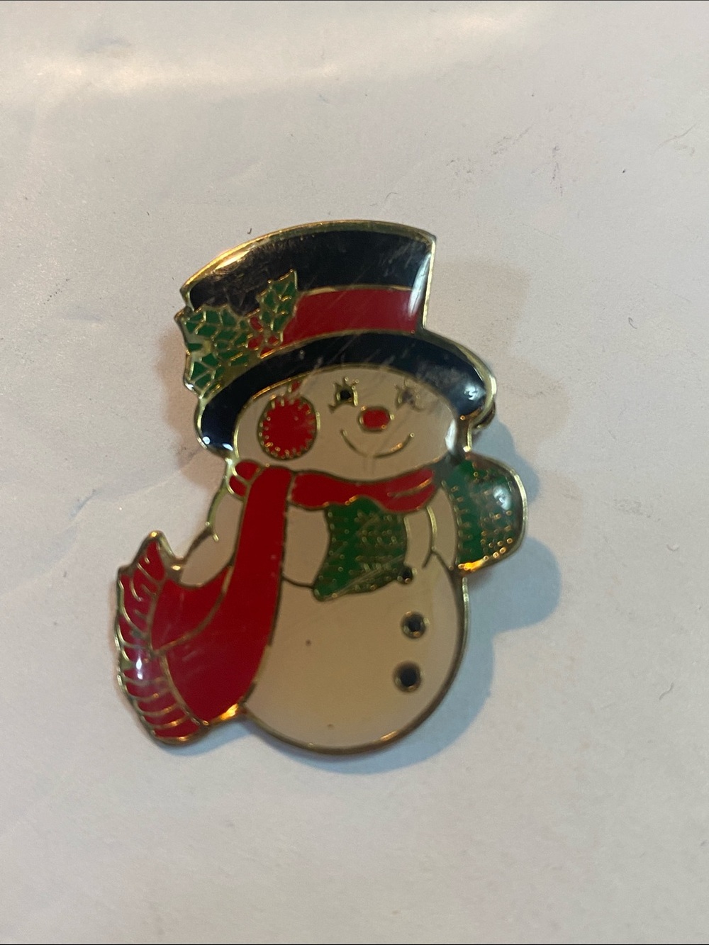 Vintage enamel Snowman Collectible Pin EUC